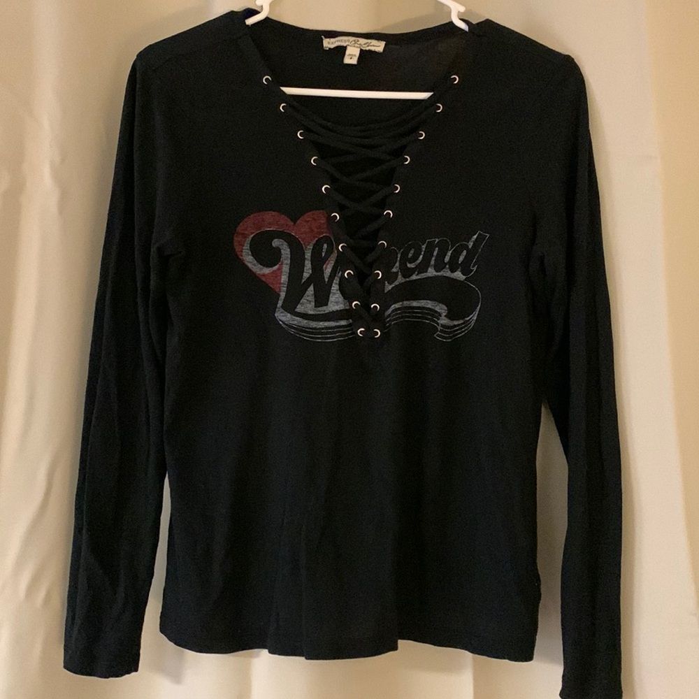 Express black top. Laced v-neck. Size small. Lightly worn.